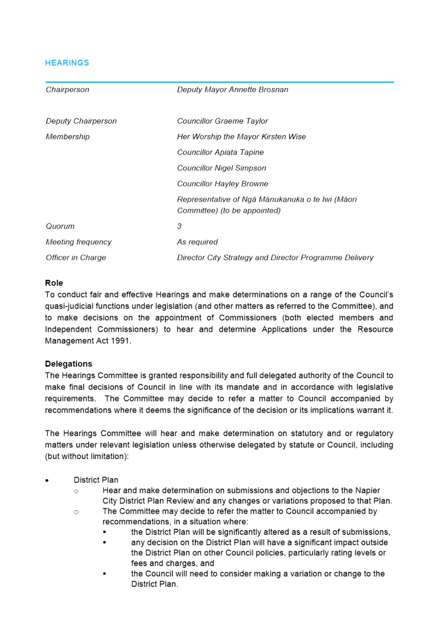 Agenda of Hearings Committee (Resource Consent Hearing) Wednesday, 20